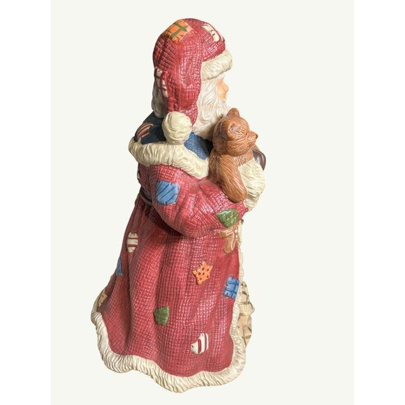 Porcelain Santa Claus Musical Figurine 11" Holding Bear & Lantern Vintage - Picture 5 of 13